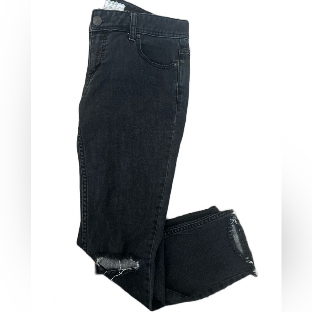 Free People Women’s Distressed Raw Hem Black Ankle Skinny Jeans Size 27